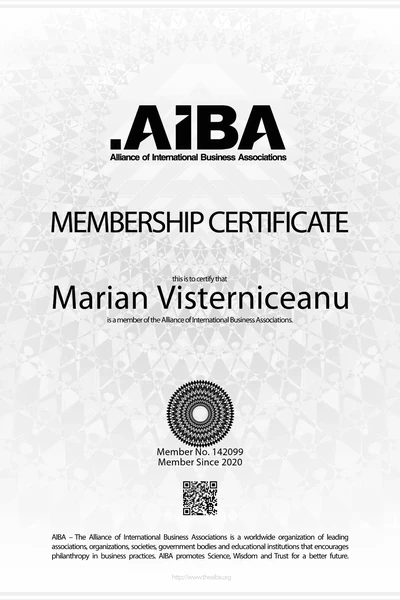 Alliance of International Business Associations (AIBA) membership certificate, Marian Visterniceanu (Marian Vist)