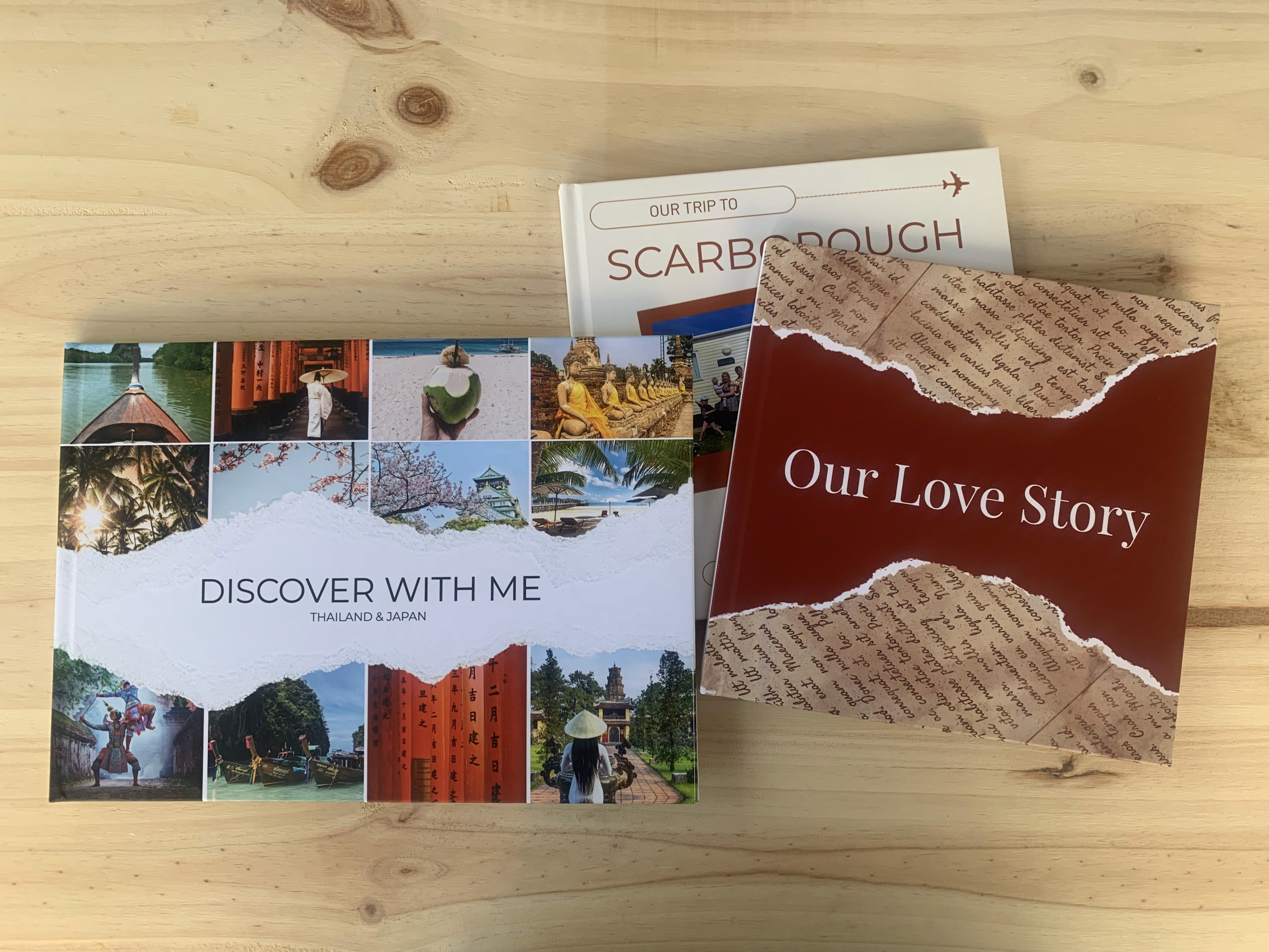Custom photo book created with Little Emotions app showing multiple custom photo books.
