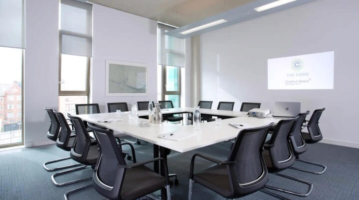 Conference room inside The Core workspace building in Newcastle Upon Tyne
