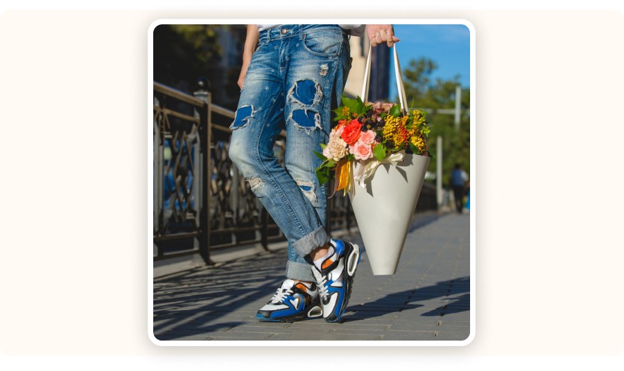 Jeans and colorful fashion sneakers