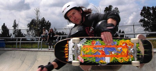 Gary Boodt getting air in Santa Cruz skate park.