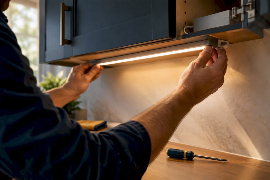 Hardwired under-cabinet light and concealed driver