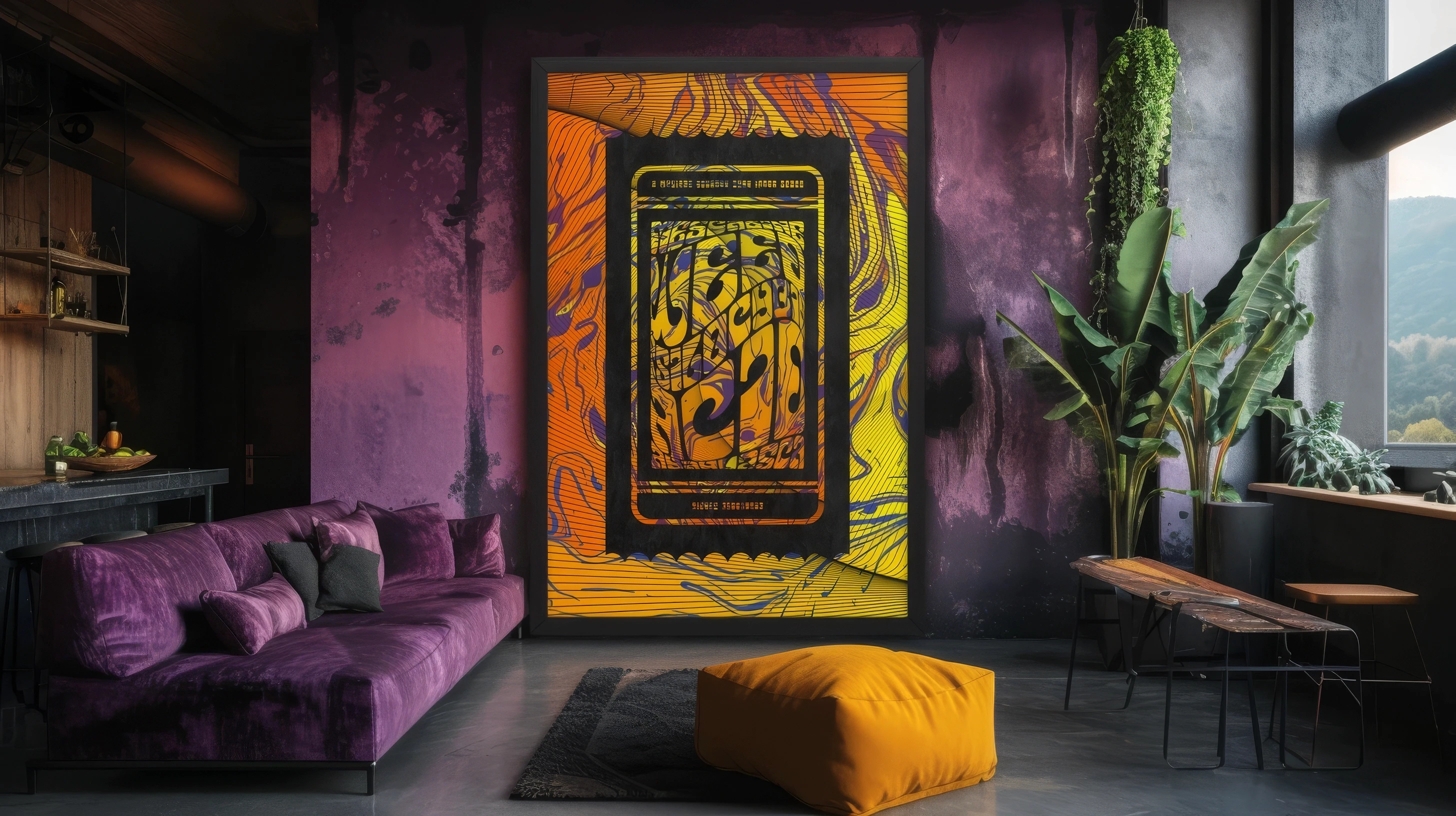 Poster design on the wall inside a livingroom