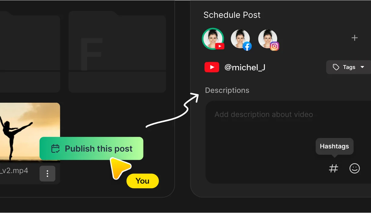 Publish this post from an approved file in Flekh Collab to the Flekh Publish composer