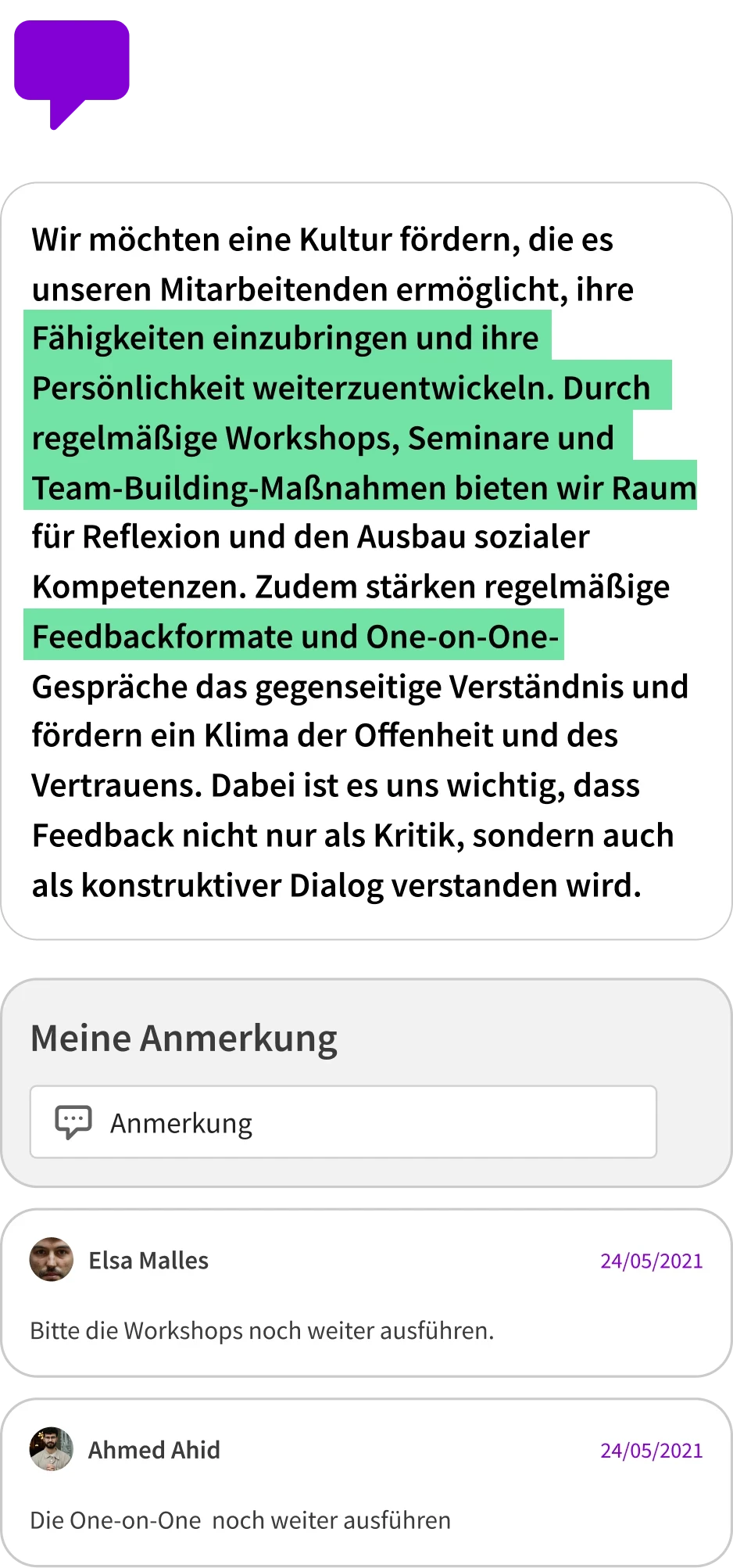 Ausschnitt aus einer Umfrage als Zeichen für Beteiligung