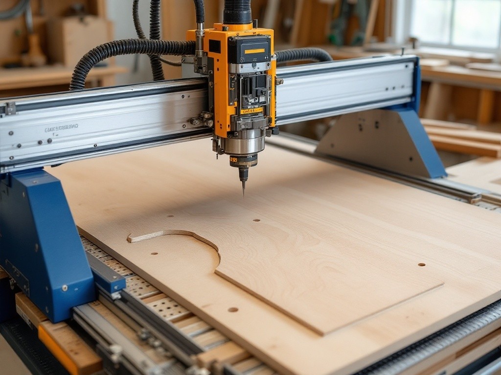 A CNC machine cutting a piece of wood