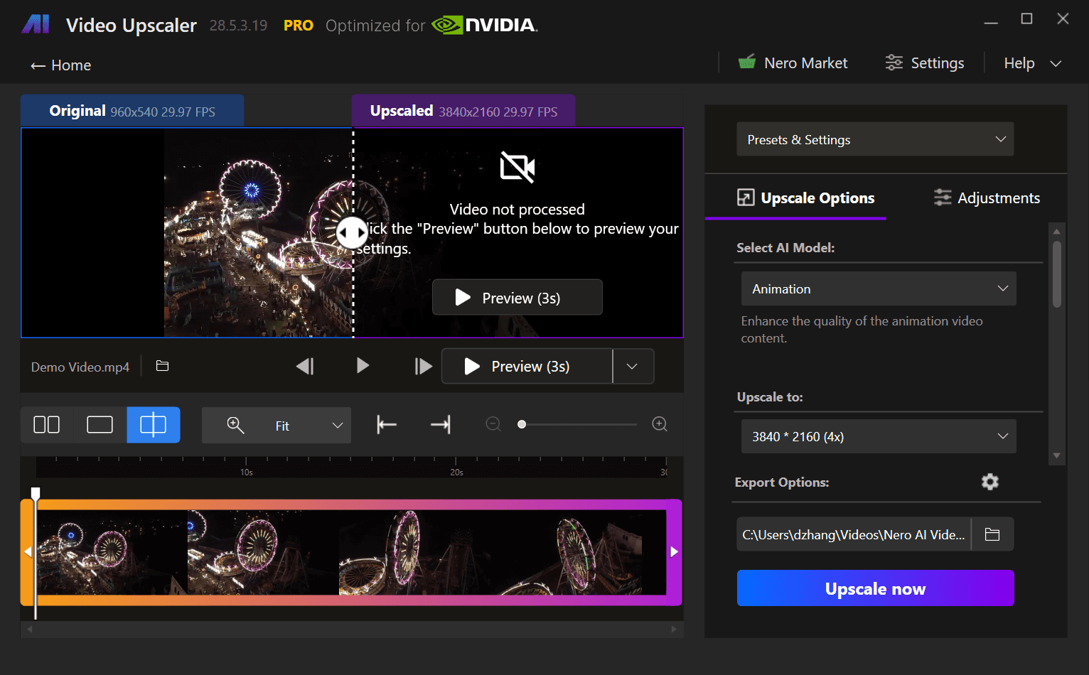 Using Nero AI Video Upscaler