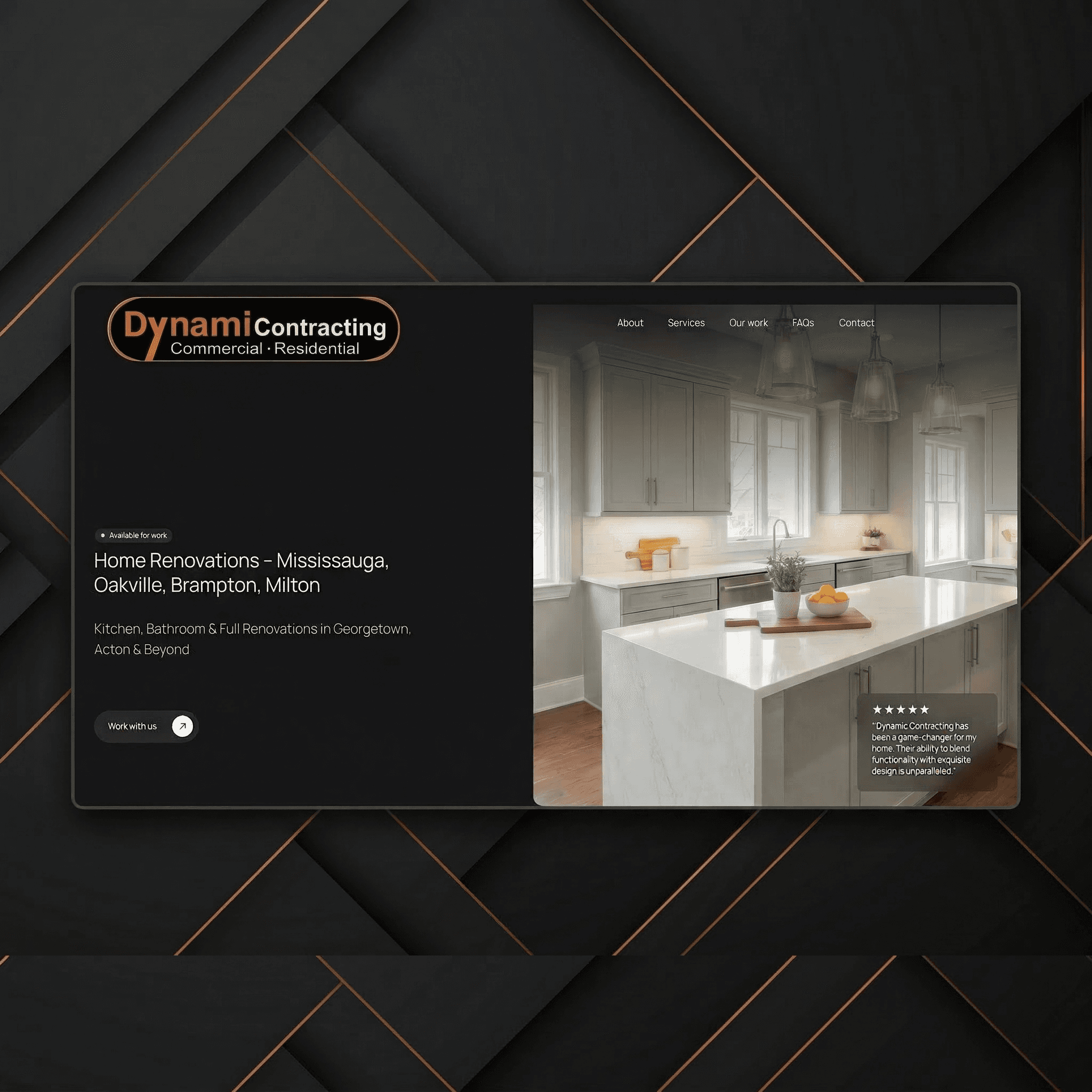 Halton Hills web designer portfolio - contractor homepage hero section by DAWebDesigns