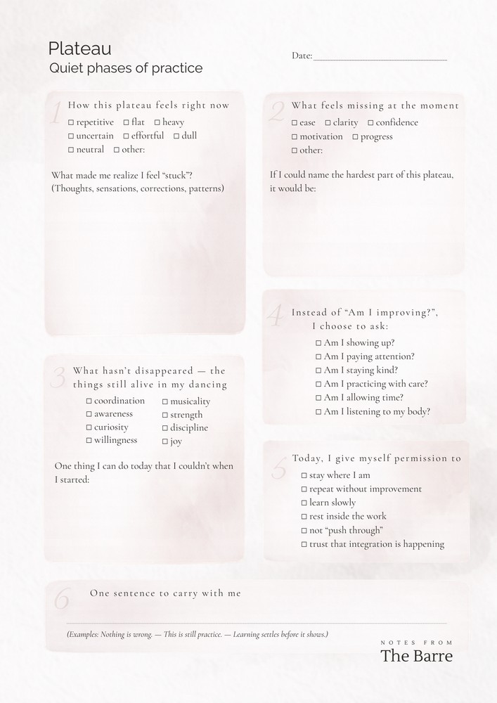 Printable Plateau reflection page for navigating stalled ballet progress