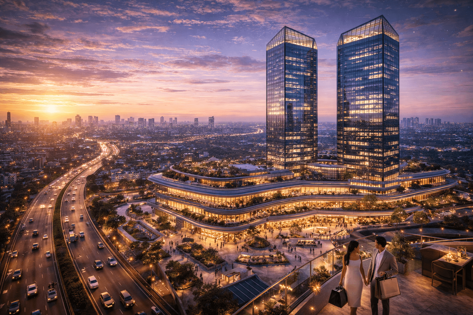 Premium Grade A office tower with glass facade and panoramic city views in New Gurgaon