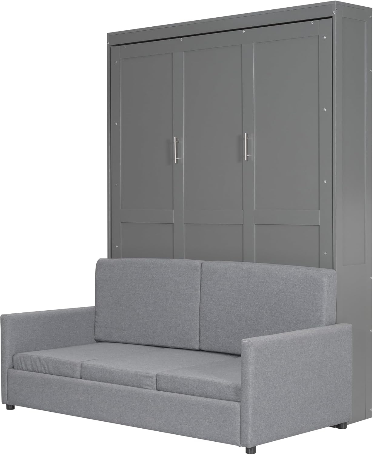 Murphy couch with sleek gray fabric, featuring a fold-down design for multi-functional use, perfect for small spaces and guest rooms.