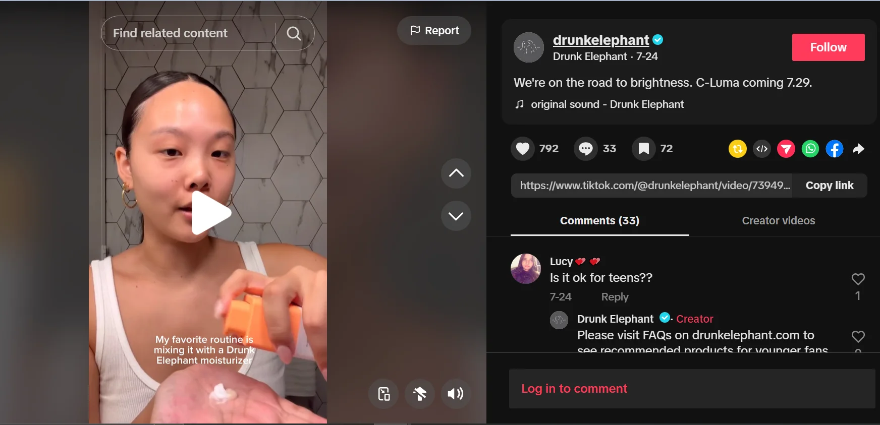 An example of social proof by Drunk Elephant