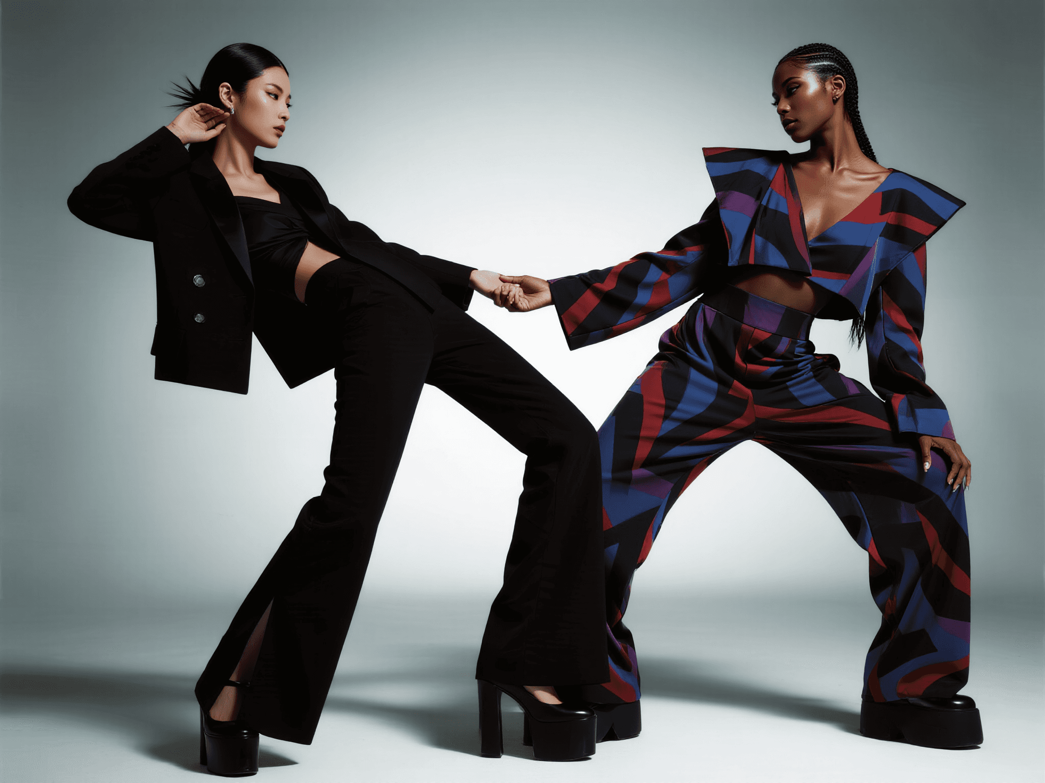 Three models are standing against a grey background. The model in the middle is a woman, and the models on either side are men. They are all wearing Cartel-branded sweatshirts.