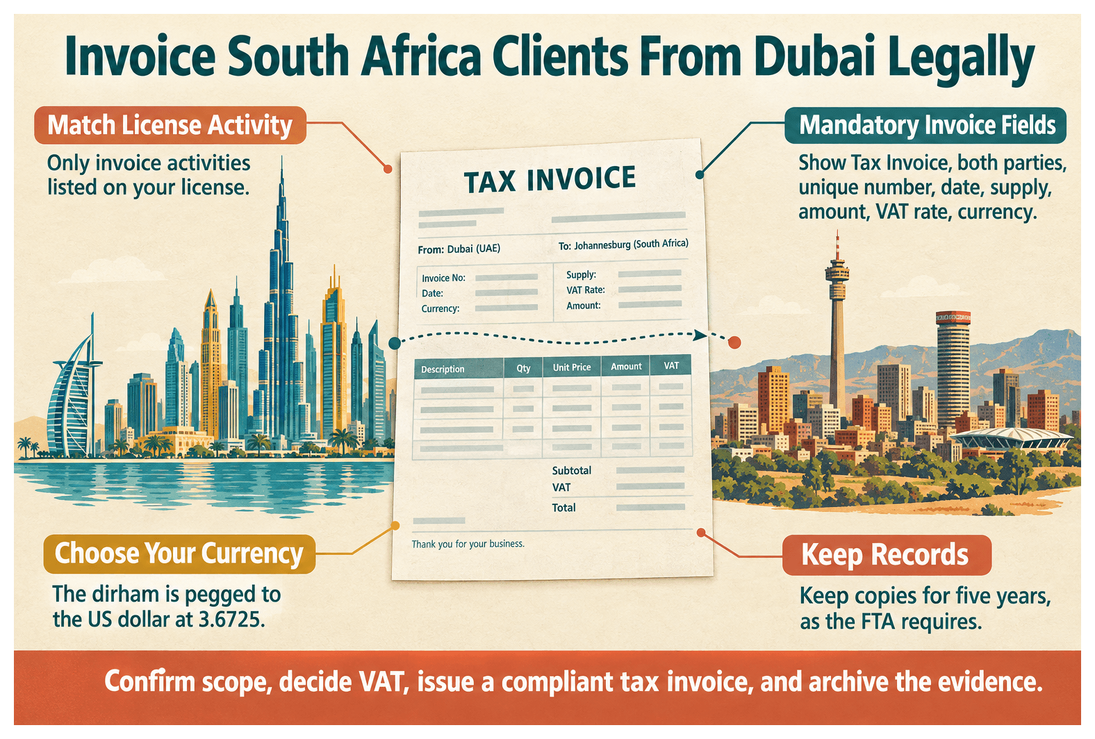 Infographic: How to Invoice South Africa Clients From Your Dubai Company Legally
