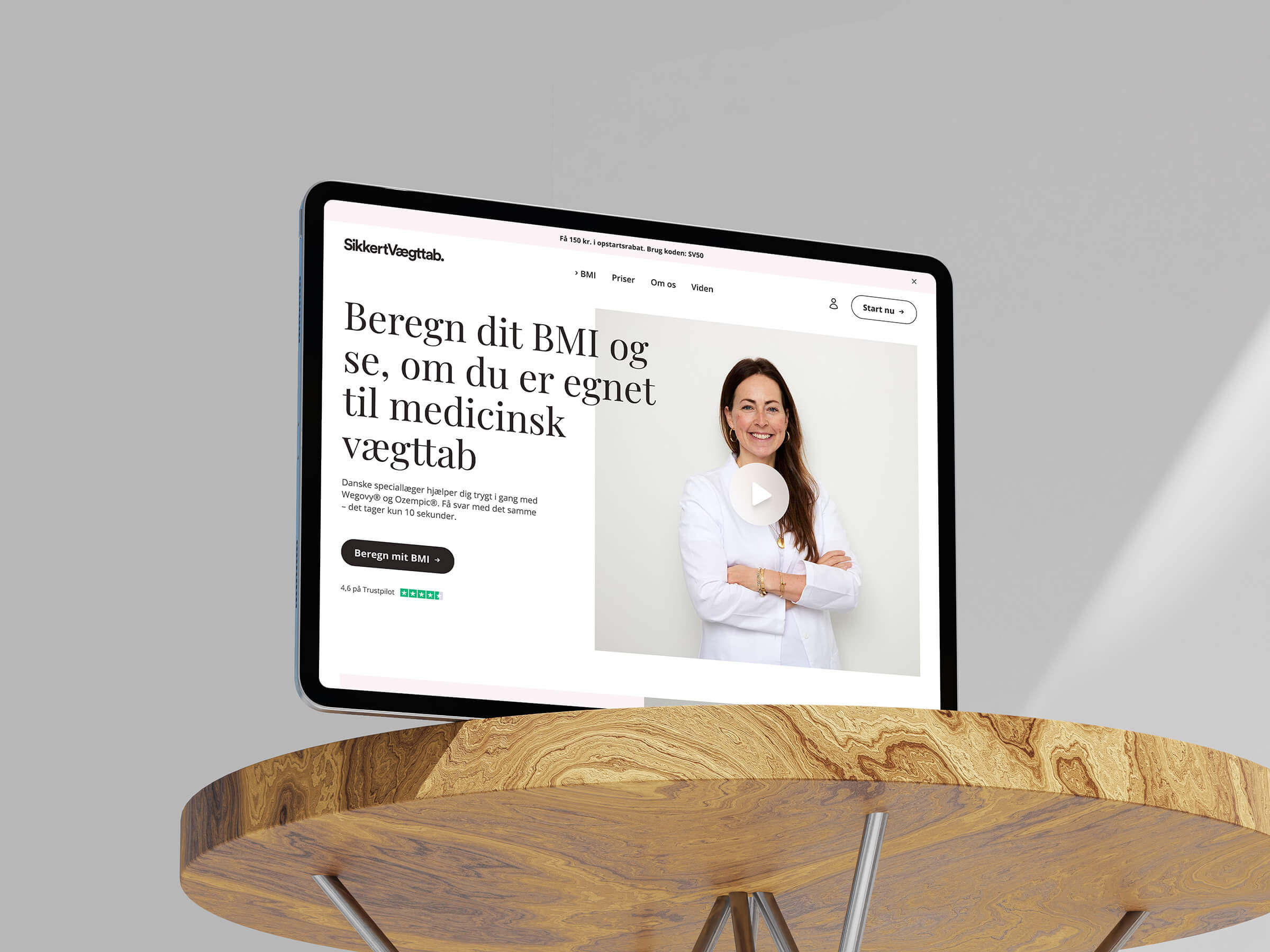 Sikkert Vægttab tablet view of homepage made by Gneis