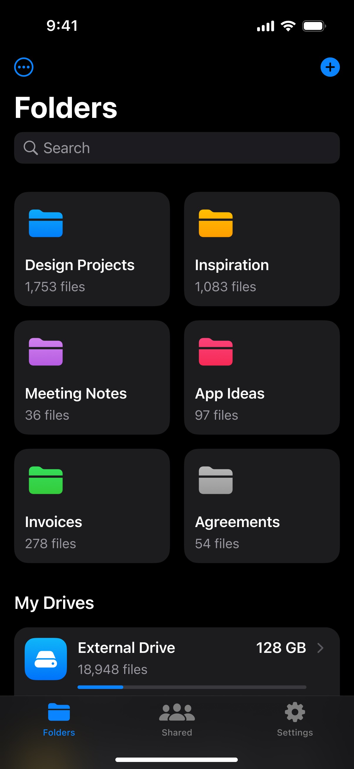 Main screen from Native iOS template in dark mode.