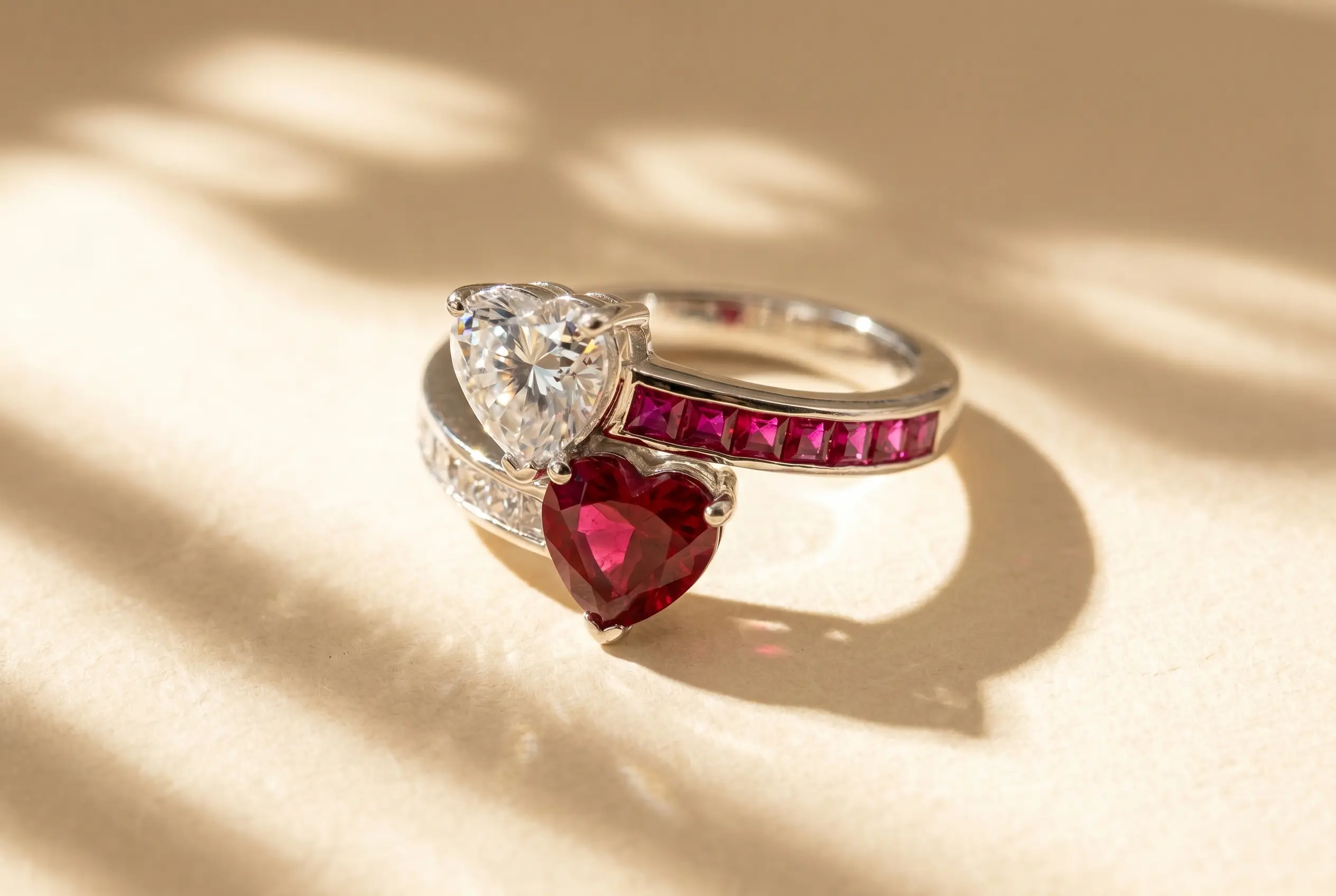 A CVD and Lab-Grown Ruby Engagment Ring made with Hearts by Lab Grown Dreams.