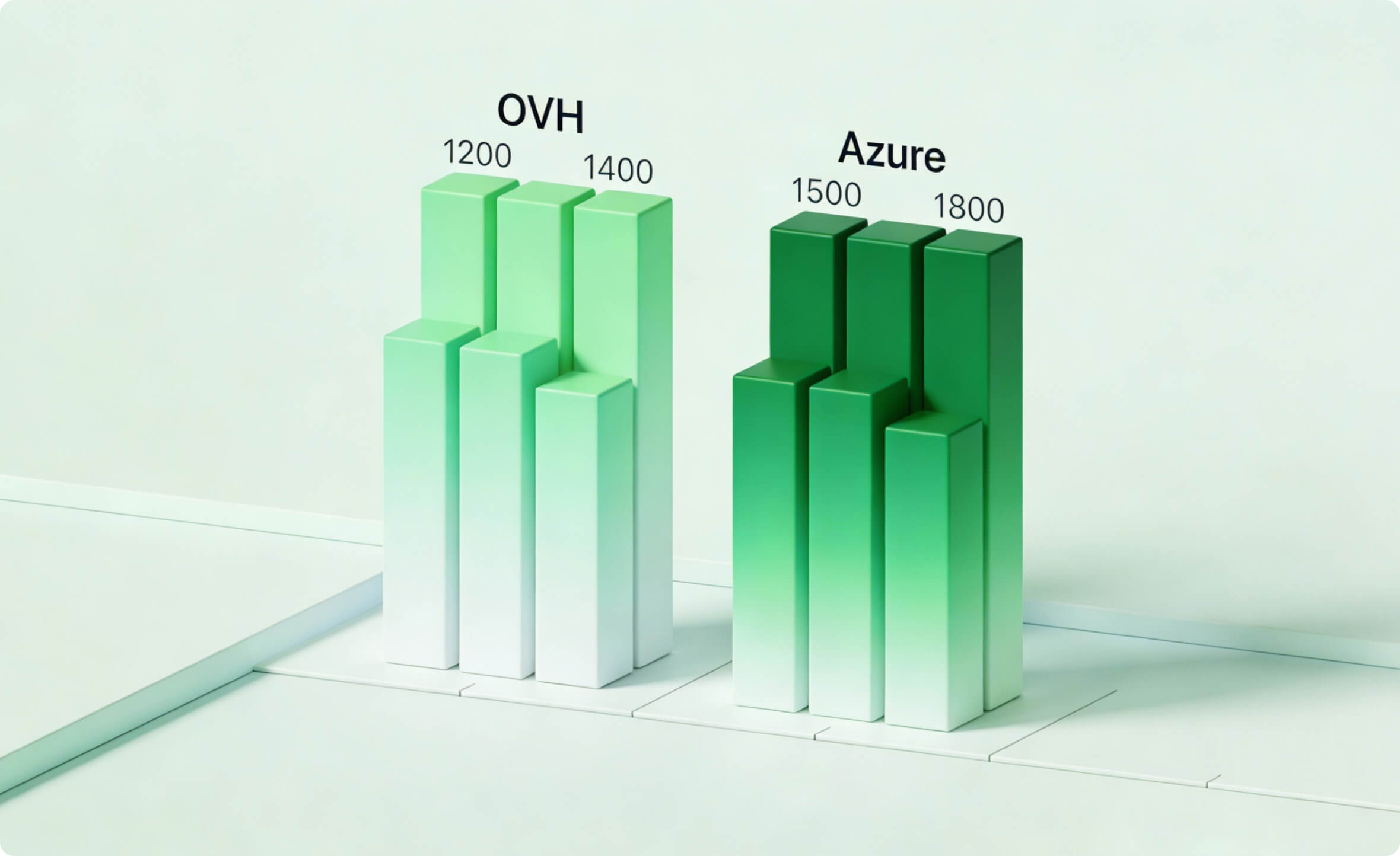 3D bar chart comparing infrastructure resource counts between OVH and Azure platforms.