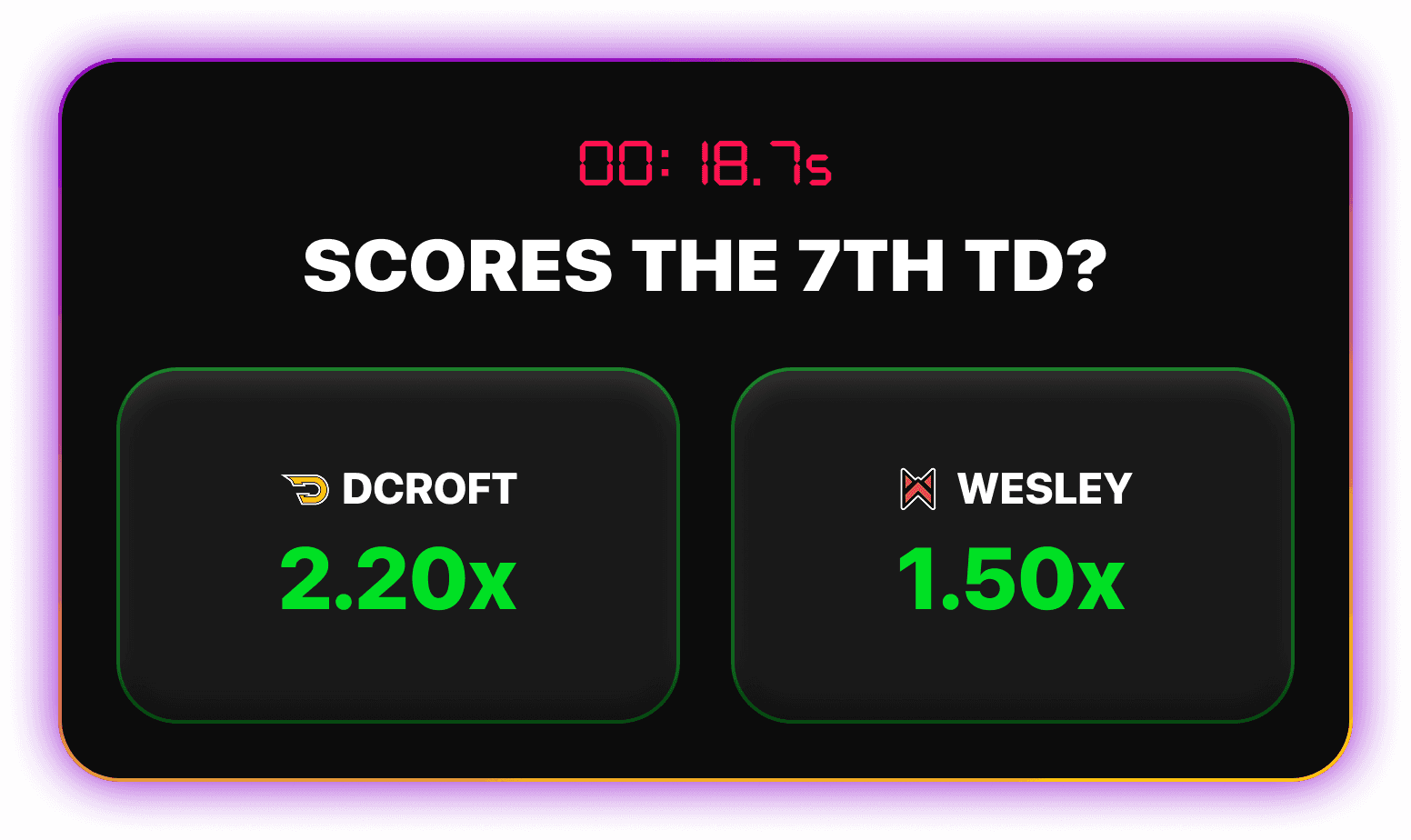 Madden Live in-game flash staking option asking who scores next touchdown on 1v1Me