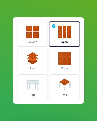 Mobile screen displaying six selectable options for different types of harvest areas, each represented with icons.