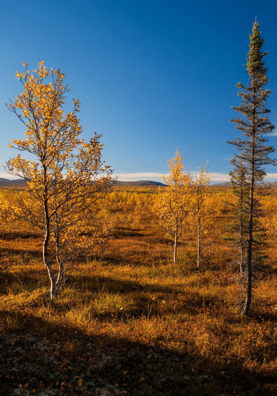 a beautiful shot of the arctic autumn tundra forest in the fall