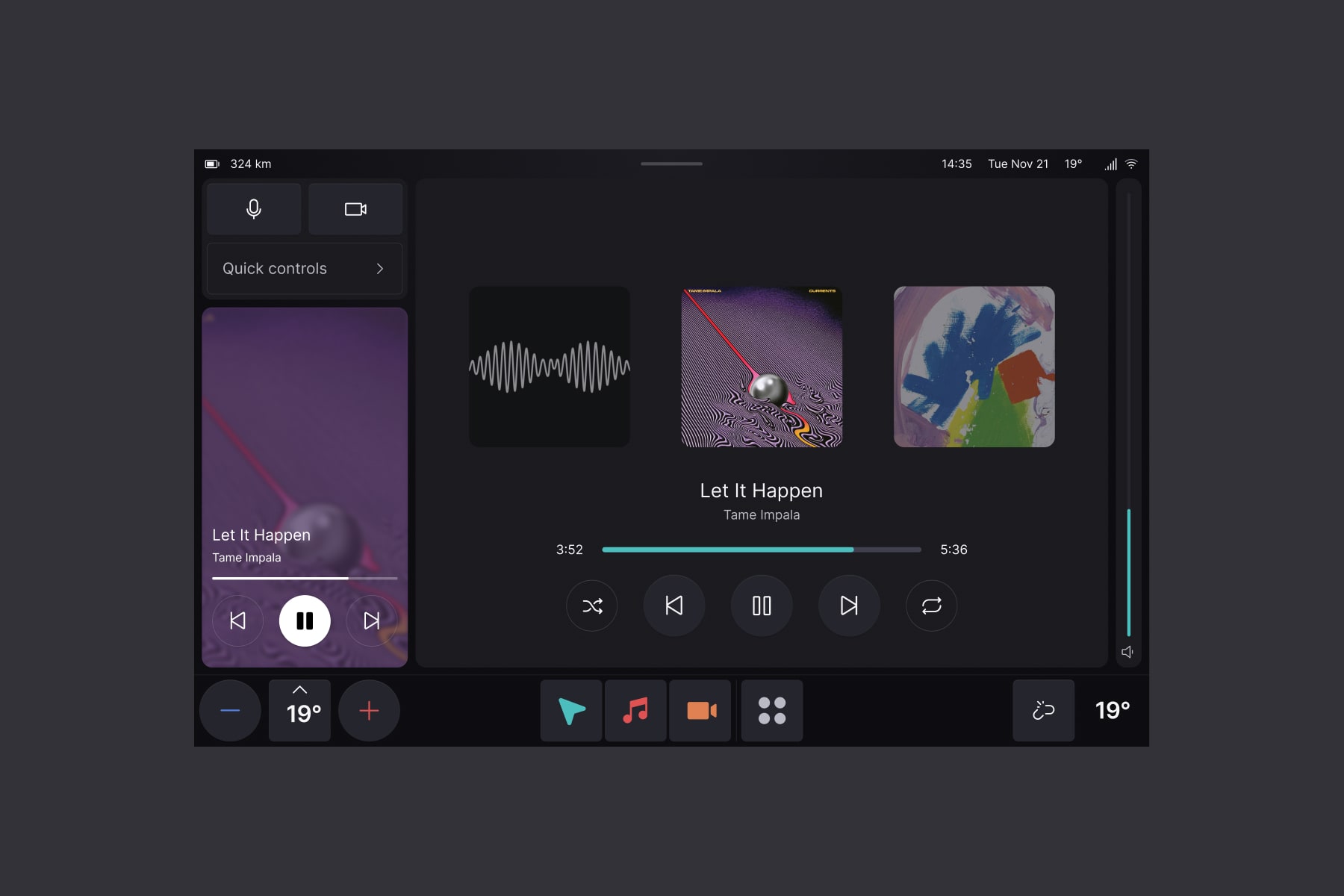 Studio wall with yellow sticky notes and small abstract paintings exploring themes like colour, light, sound, narrative arc, and comfort