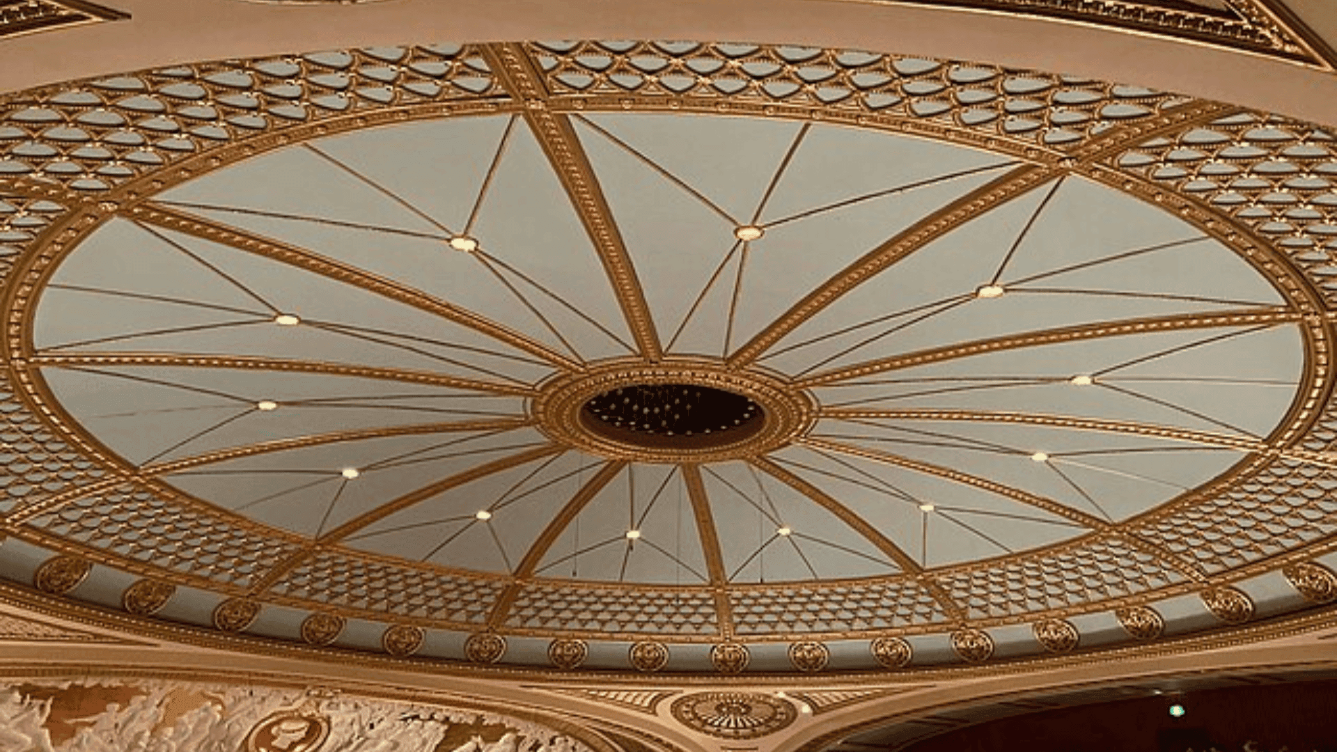 Intricate ceiling detail of London's Royal Opera House