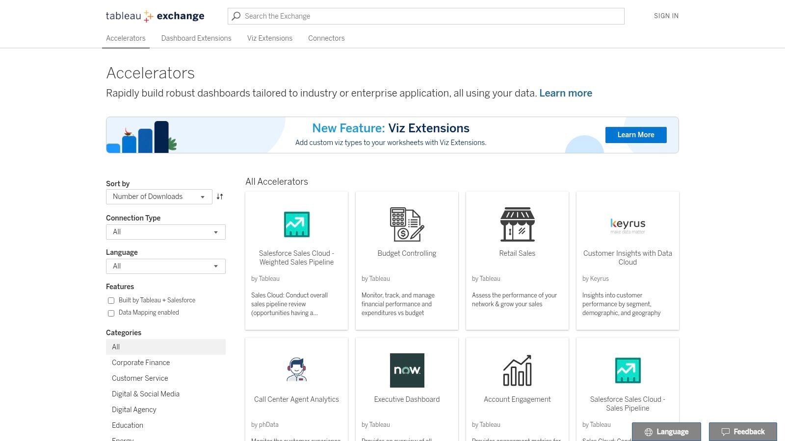 Tableau Exchange, Marketing Accelerators