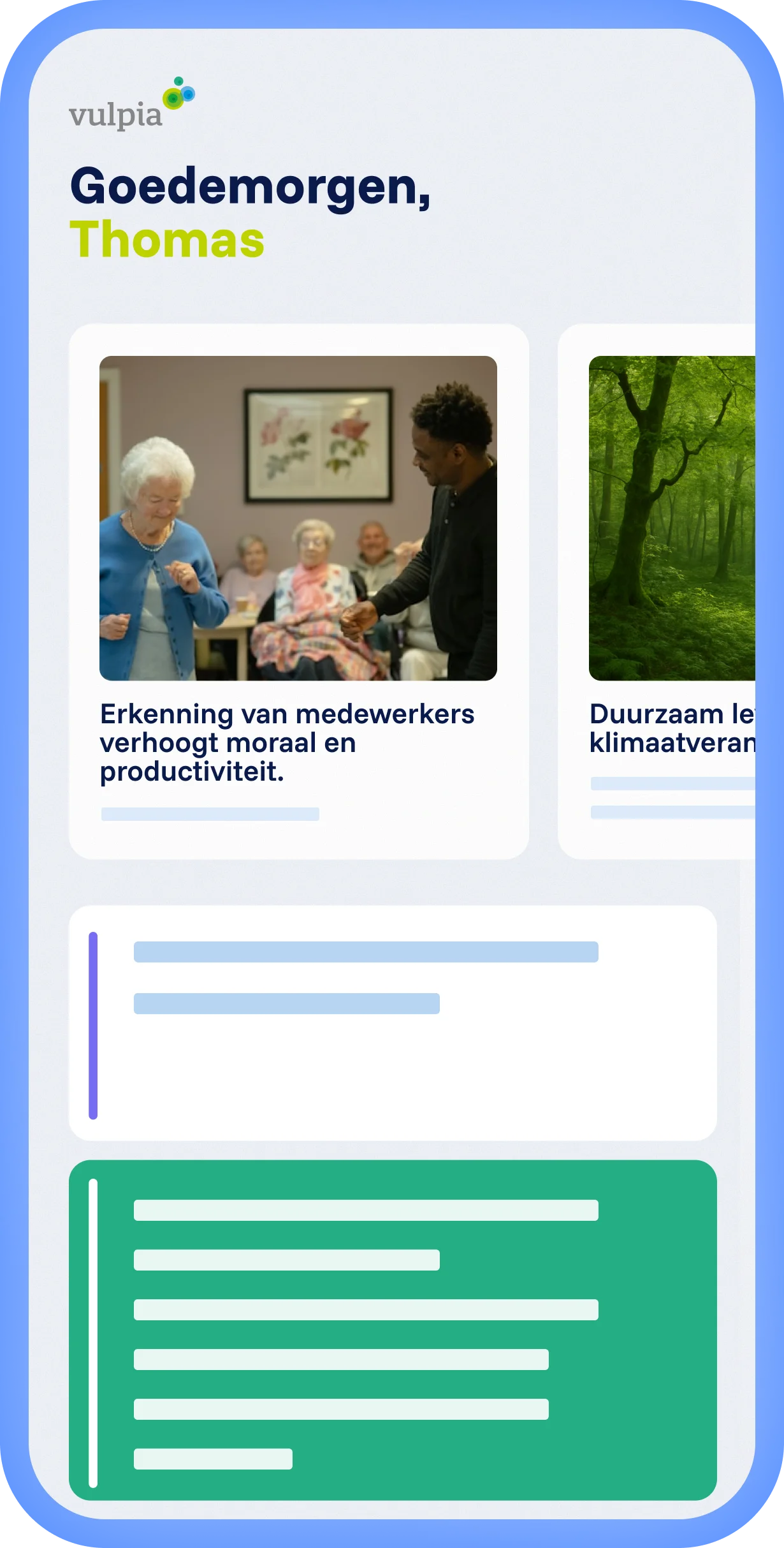 Spencer platform met lokale ervaring en eigen Mobix branding, gepersonaliseerde feed met artikelen en overzichtelijke layout