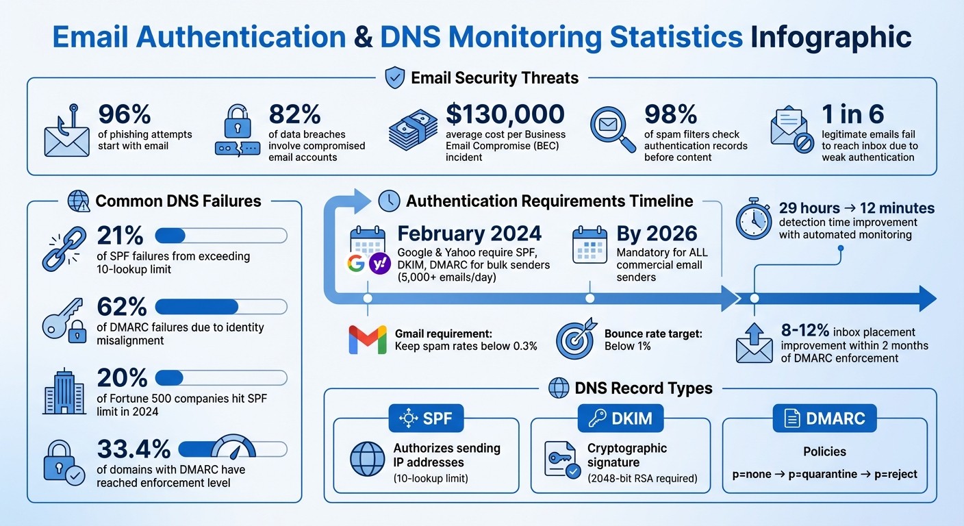Email Authentication Statistics and DNS Record Requirements for 2024-2026