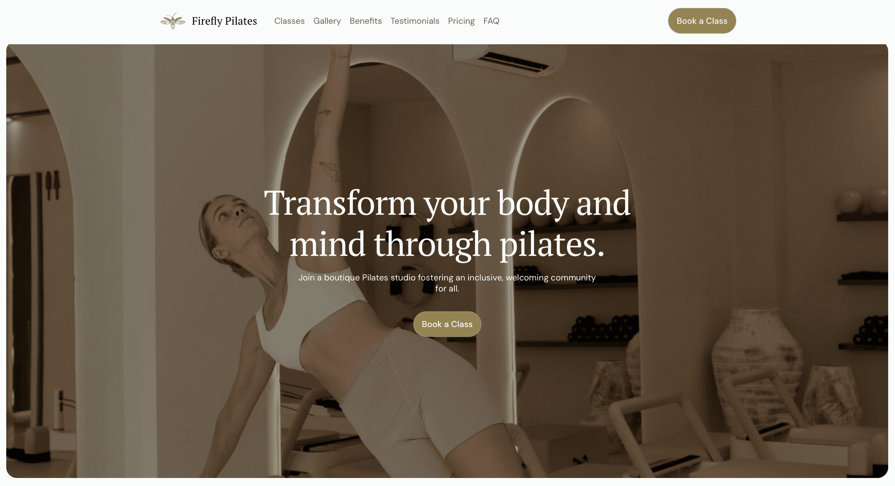 Responsive Pilates studio website design featuring class schedules and booking functionality.