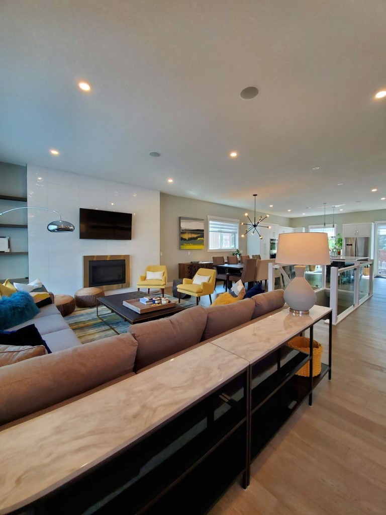 Image of Luxury living room design with furniture, layout design, and home design elements by KHD Homes.