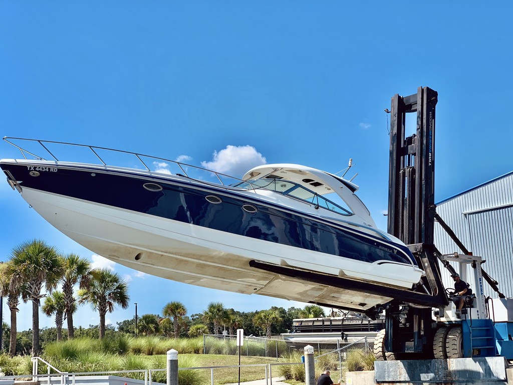 boat on forklift at St. Augustine Shipyard