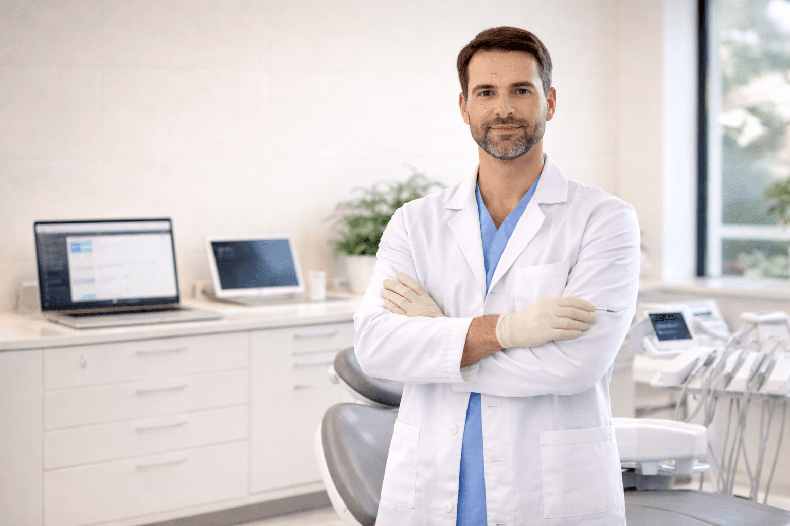 dentista em consultório moderno