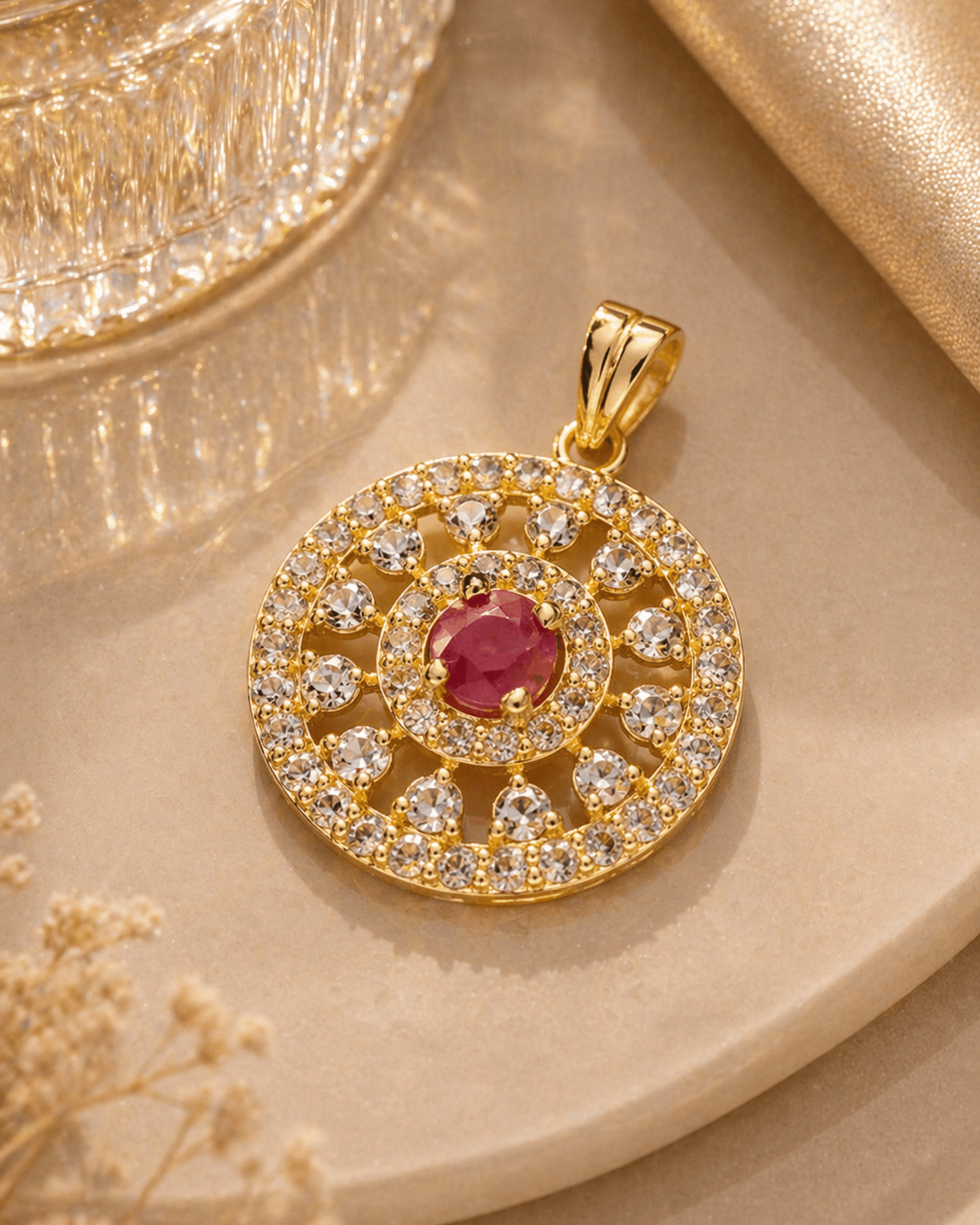 Ruby halo uncut diamond pendant