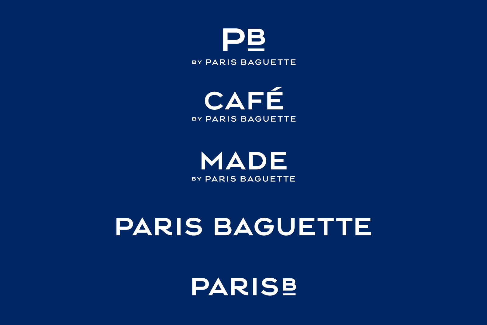 Text on a blue background: "PB Café Made Paris Baguette Paris."