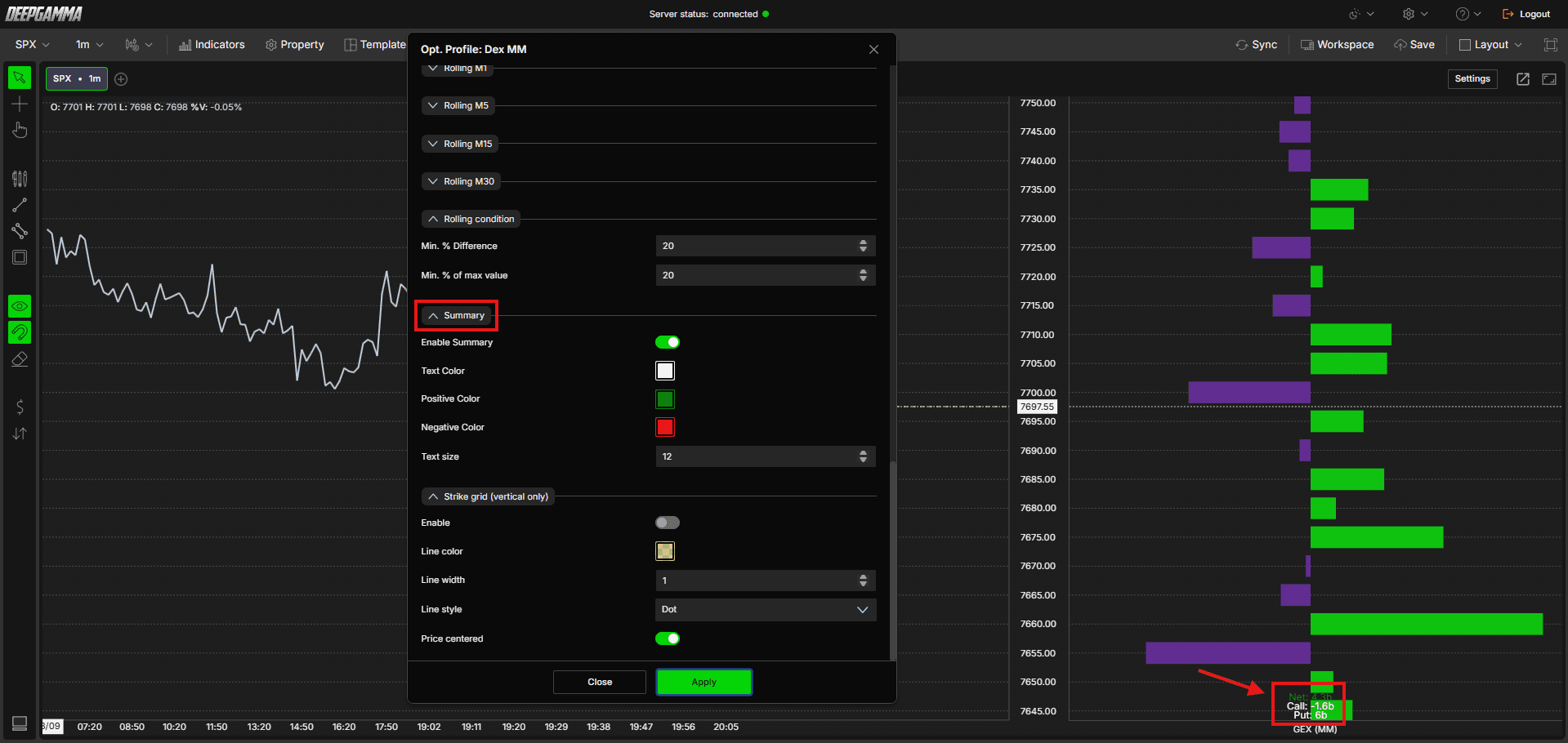 Option Gex Profile - DeepGamma Web. Summary screenshot 13.