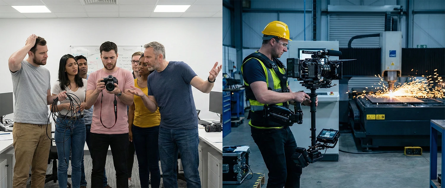 Comparing a generalist creative agency with a specialized industrial video production company on a Denver manufacturing floor.