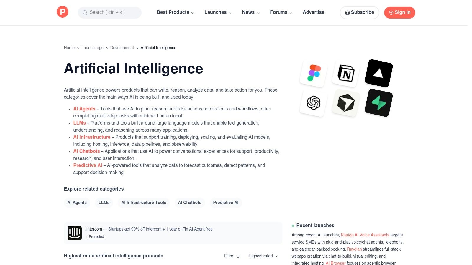 Product Hunt (Artificial-Intelligence-topic)