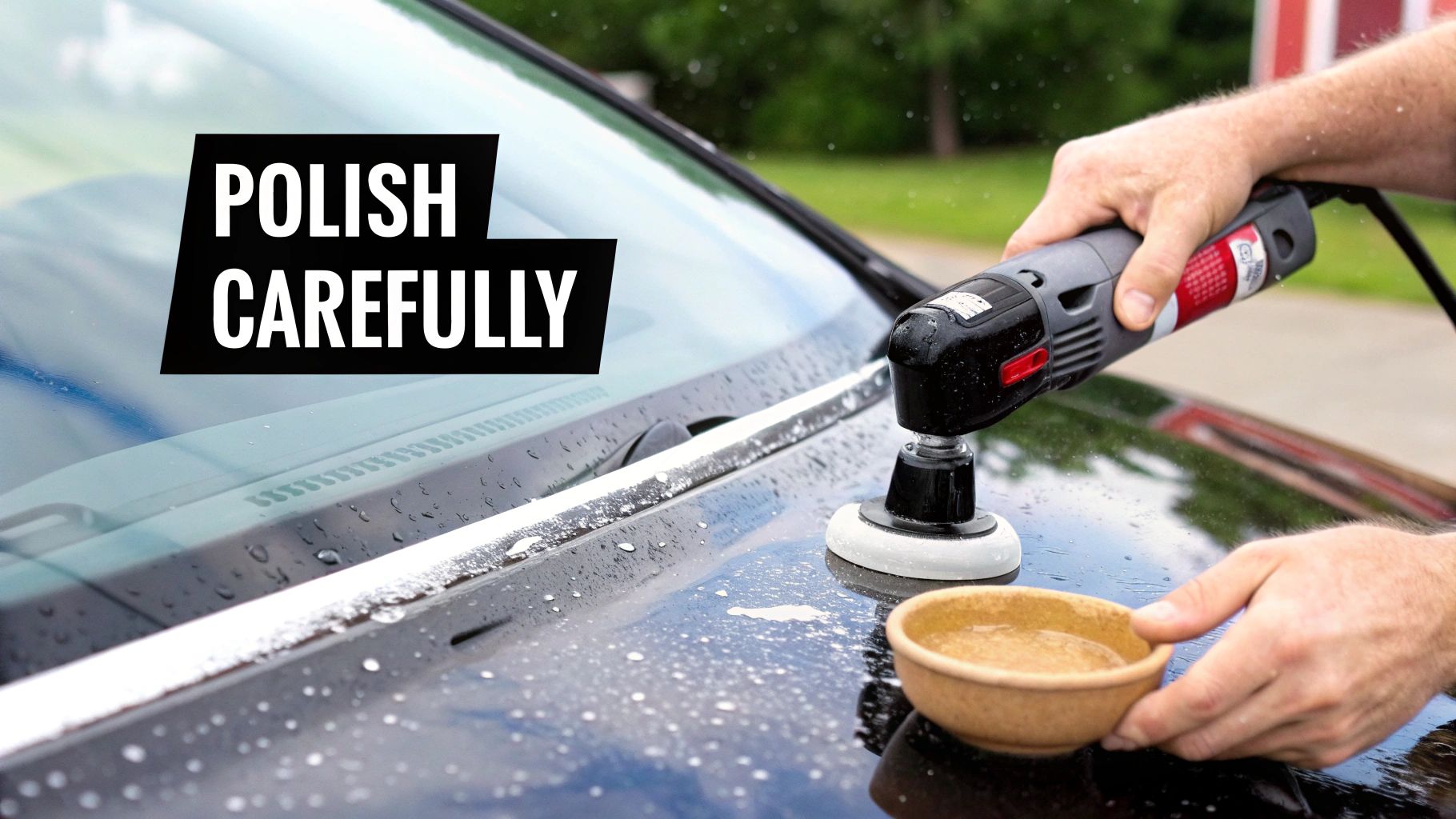 Man carefully repairing a scratch on a car windshield.