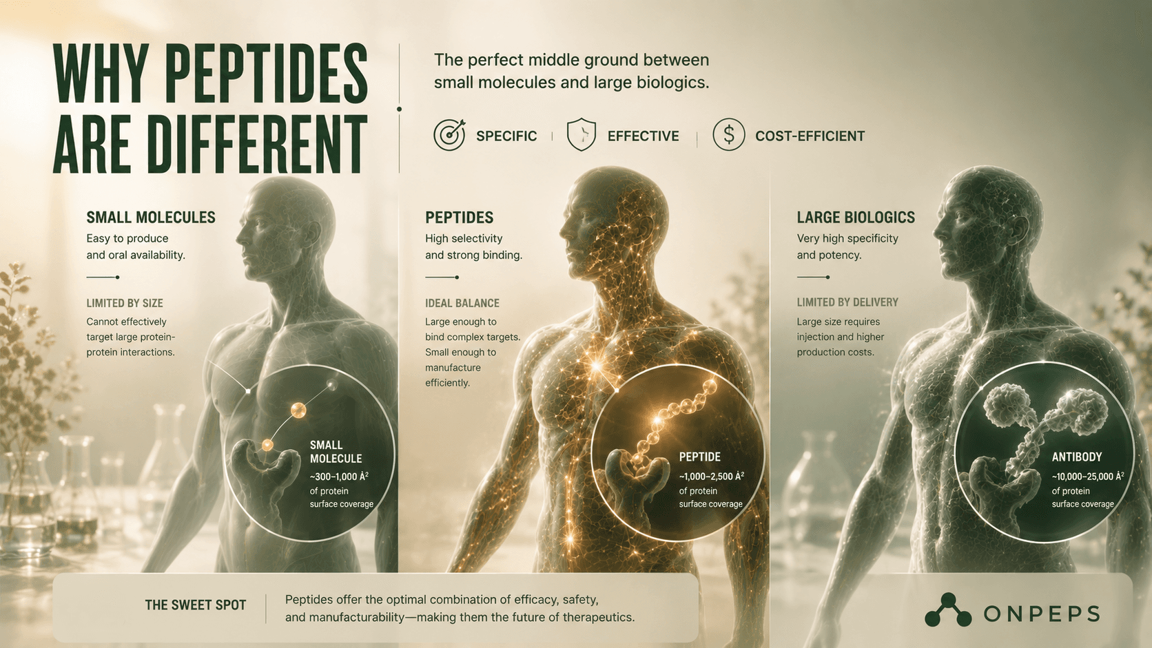 why peptides have an advanatge over other drugs by onpeps - peptide decision intelligence platform
