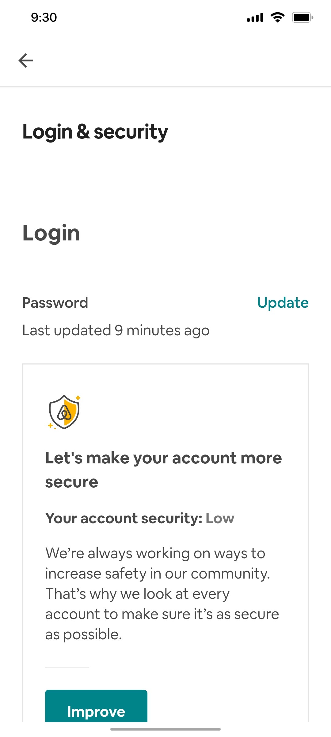 Airbnb Login Security Screen