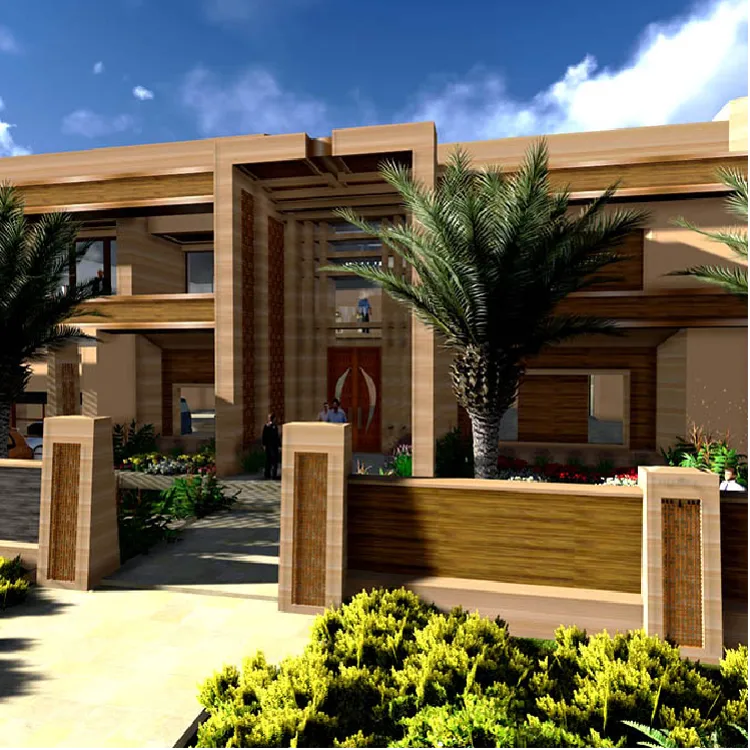 Large modern home in Emirates Hills, Dubai with two-story main entry.