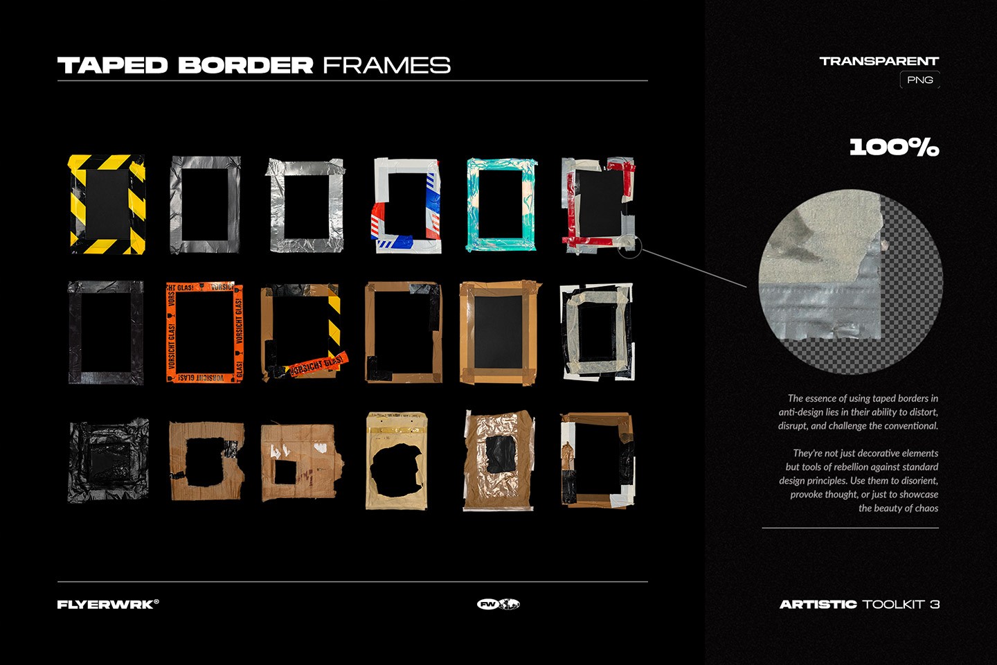 Artistic Toolkit 3 taped border frame elements made from duct tape and paper