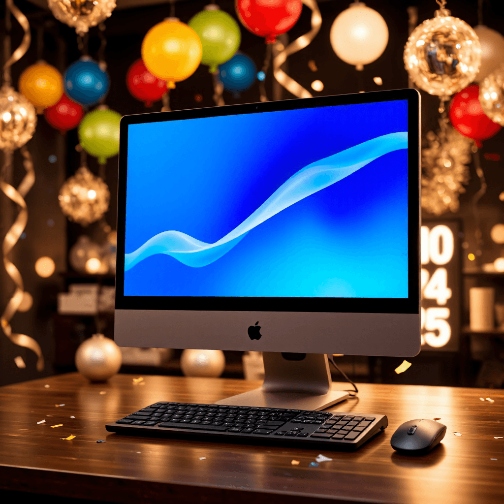 product photography of a desktop computer with a monitor and accessories