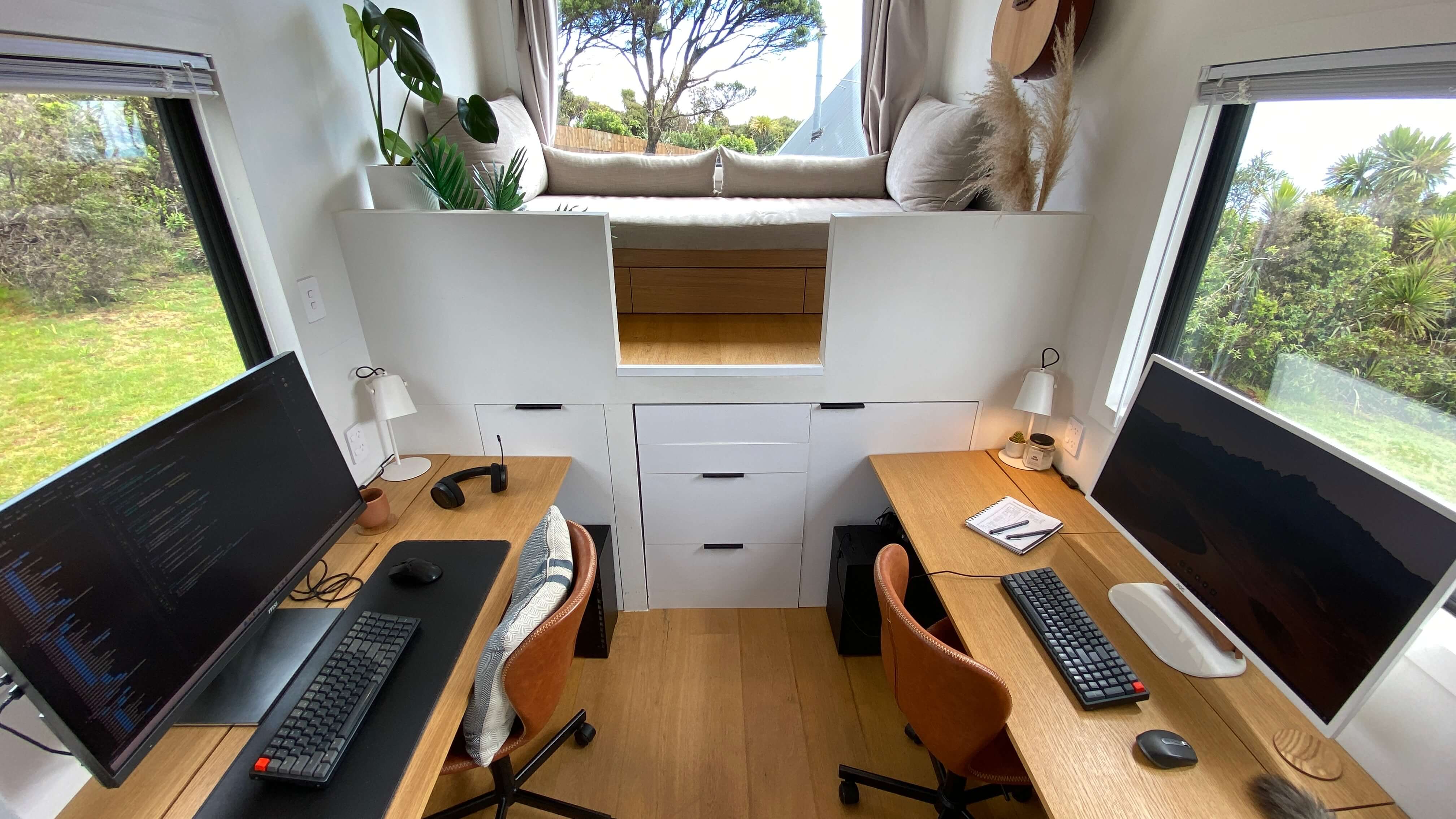 Windows provide fresh air circulation, enhancing the office's atmosphere and are essential for maintaining a comfortable and healthy workspace.