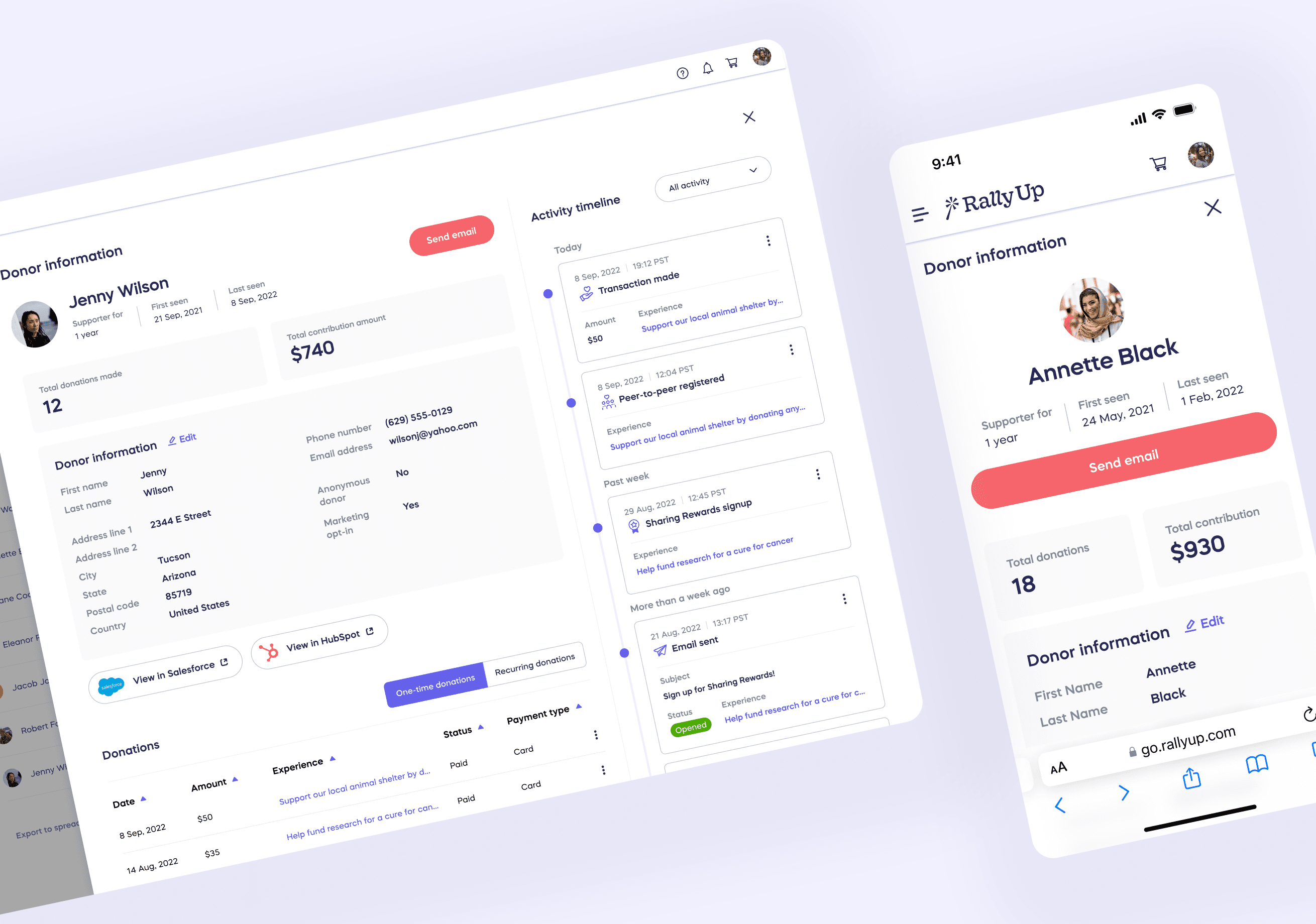 A CRM feature for a fundraising SaaS platform