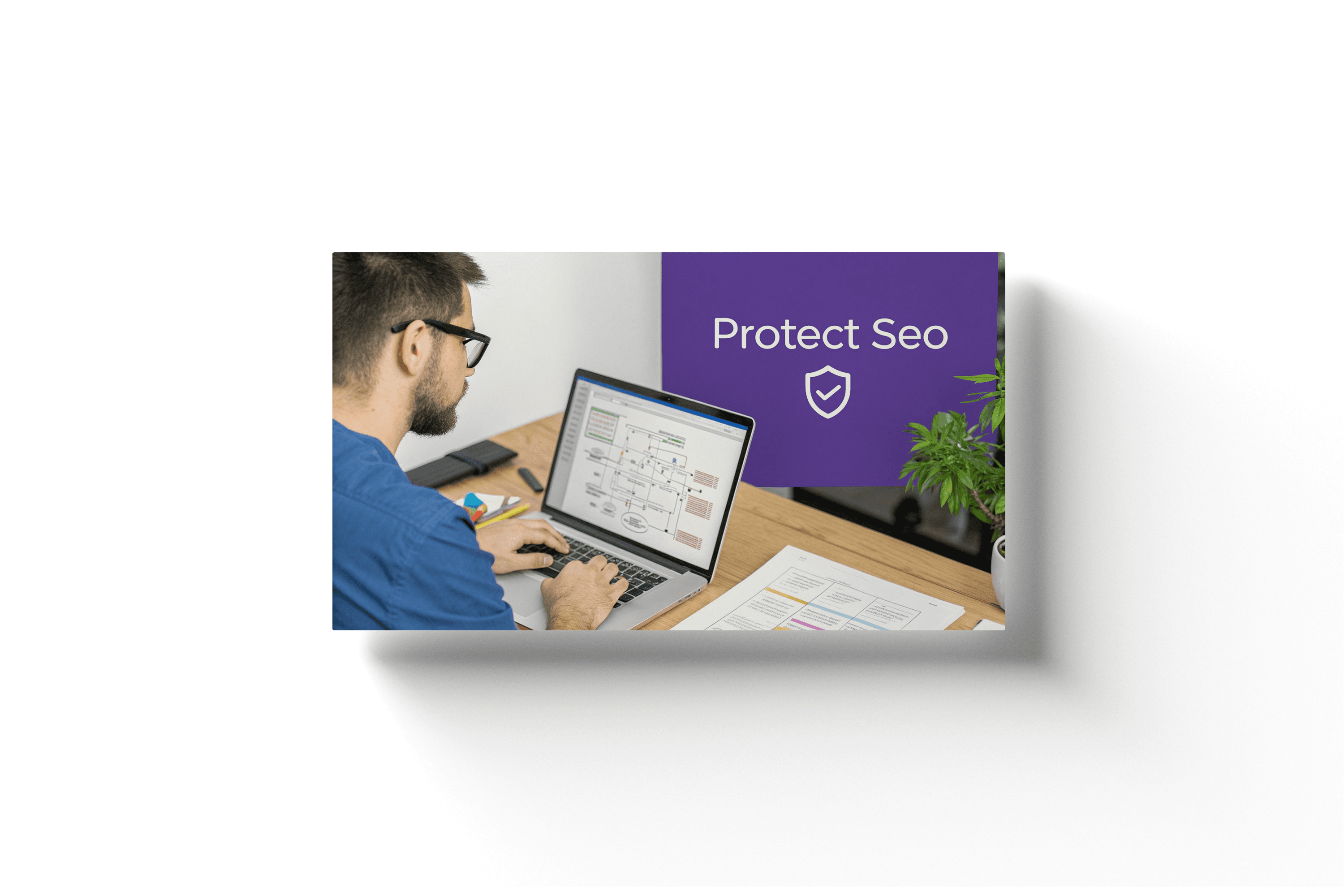 a man designing a mind map for SEO on a wooden desk