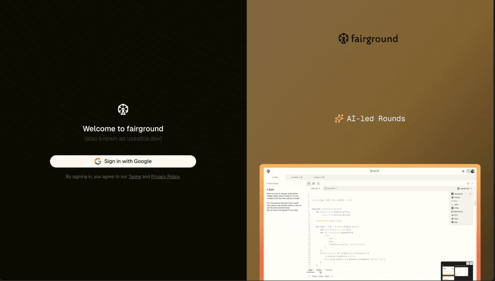 Interviewer sign-in screen