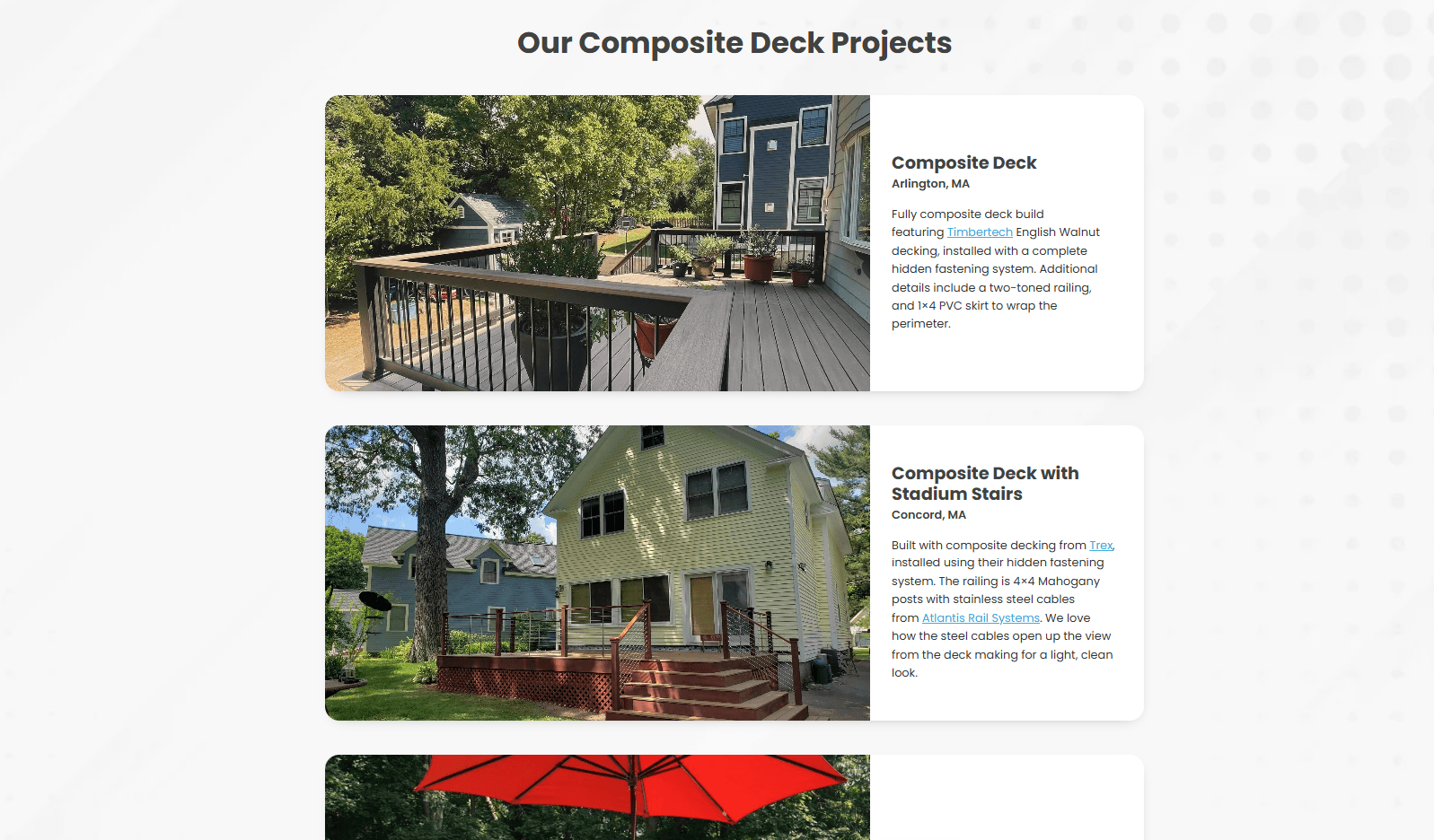 showcasing successful projects of a deck builder